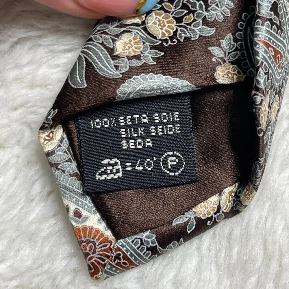 Ermenegildo Zegna Men's Brown Floral & Paisley Print 100% Silk Tie One Size - Picture 6 of 6